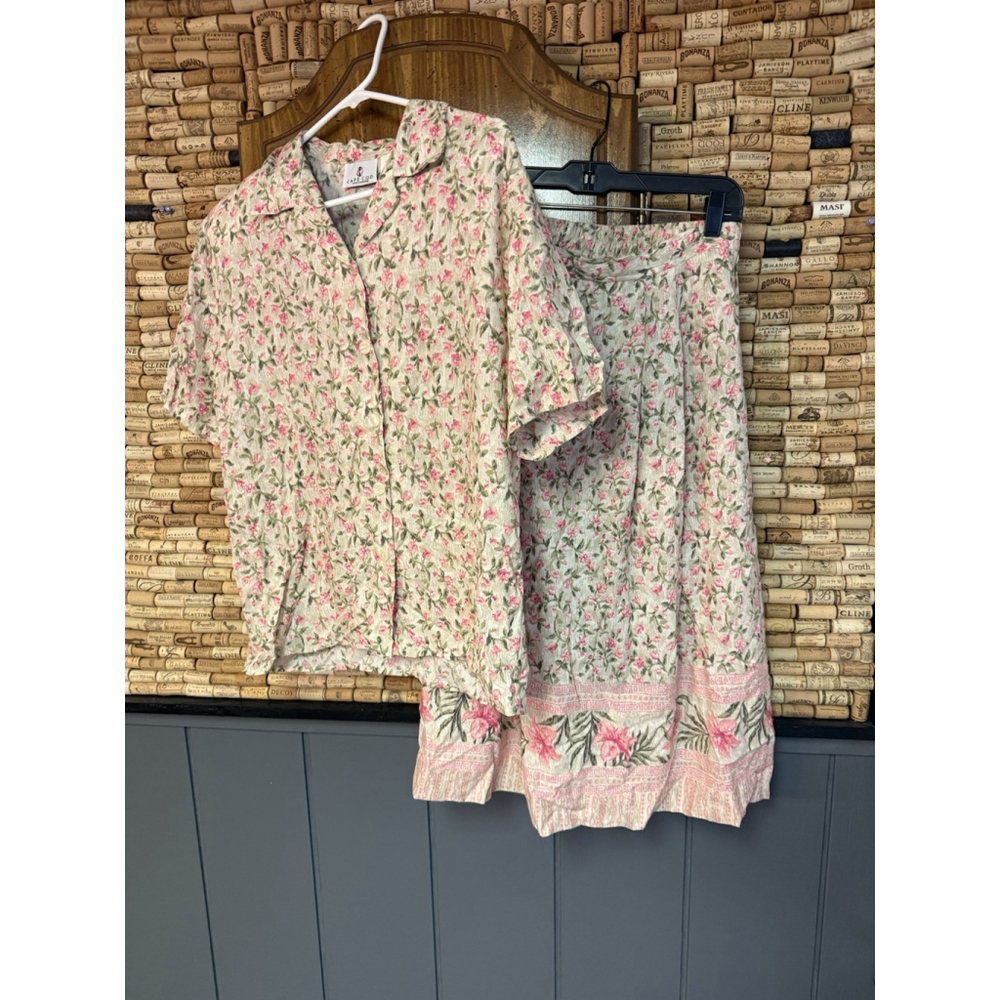 VTG 90s Cape Cod Women’s 2 Piece Set Skirt & Blouse Pink Floral Cottage Sz M